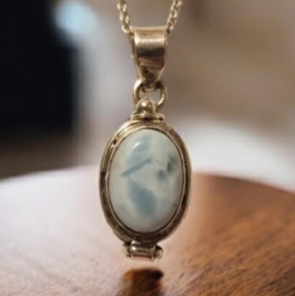 Larimar Poison Box Pendant Necklace - Picture 11 of 12